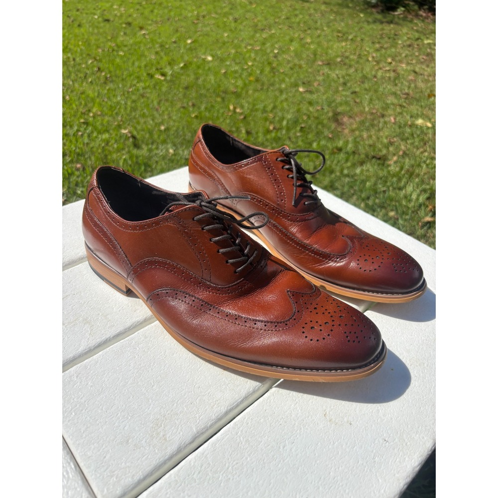 Stacy Adams Mens Cognac Brown Leather Wingtip Oxford Dress Shoes 25064-221 10.5M